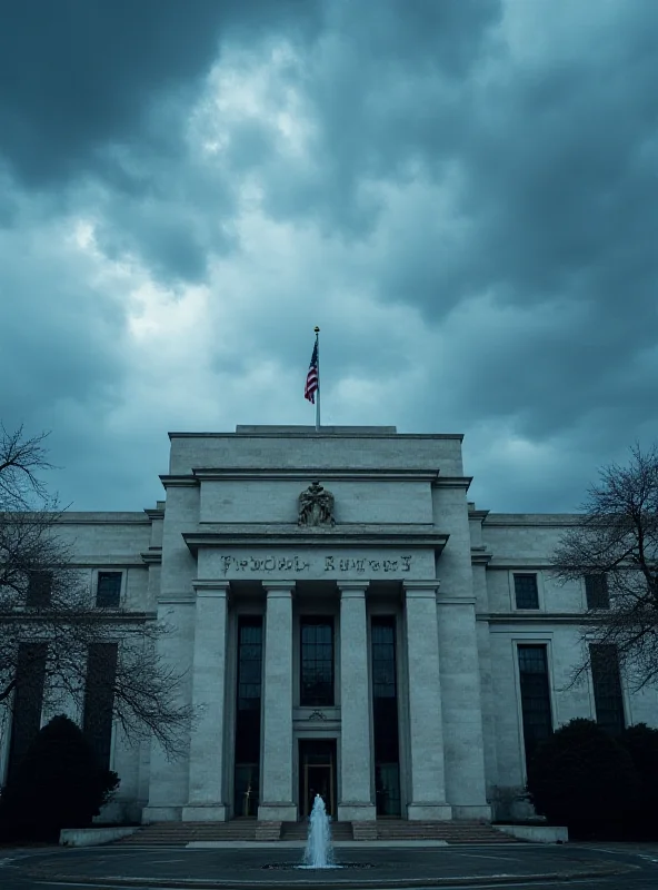 Image of the Federal Reserve building in Washington D.C. with a stormy sky overhead.