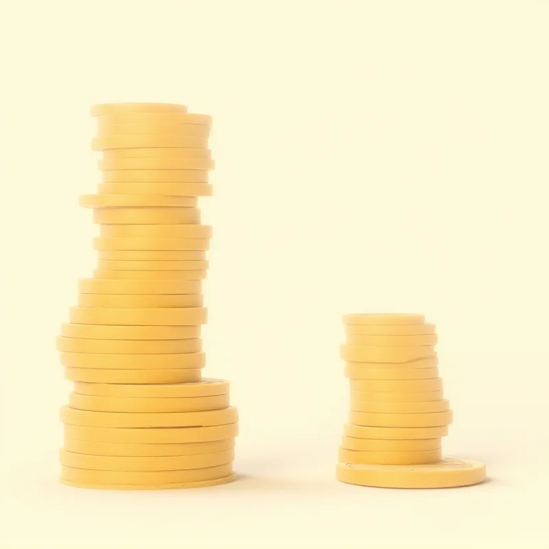 A stylized graphic representing wealth inequality, with a large stack of coins on one side and a very small stack on the other.