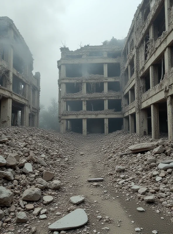 A bombed out hospital in Gaza. Rubble and debris are visible.