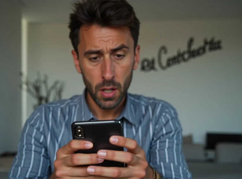 A worried shopper looking at their credit card statement on a smartphone, with the El Corte Inglés logo subtly in the background.