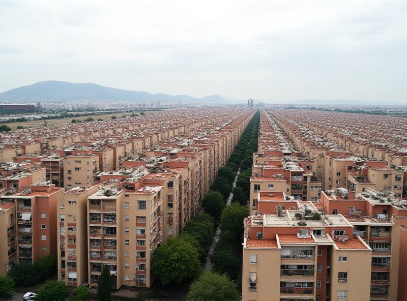 A dense urban landscape in Spain, with rows of apartment buildings stretching into the distance, symbolizing housing concentration.