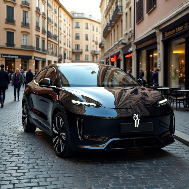 A sleek, modern Byd electric car parked in a European city center, showcasing its design and features.