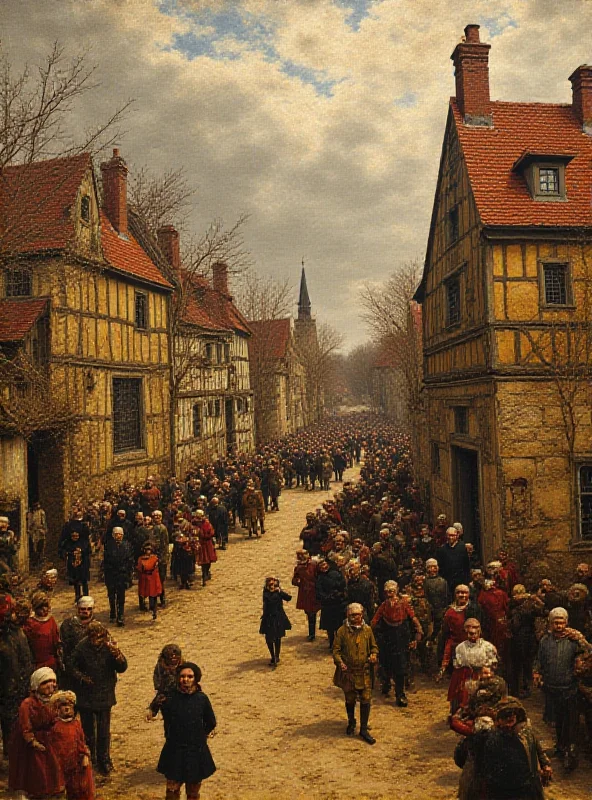 Close-up of a Brueghel painting depicting a busy village scene.