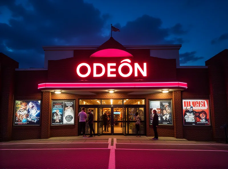 Exterior of the ODEON Luxe cinema in Peterborough at night.