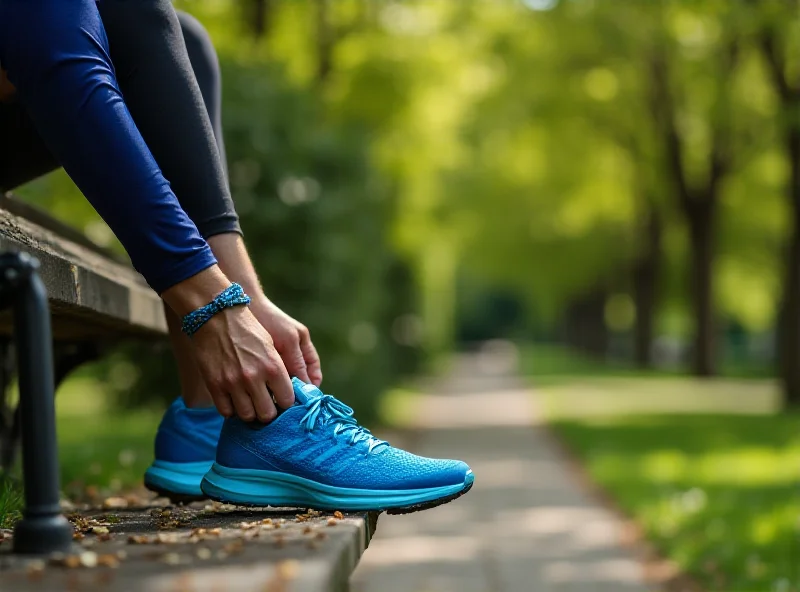 Person putting on running shoes, getting ready for a walk or run outside.