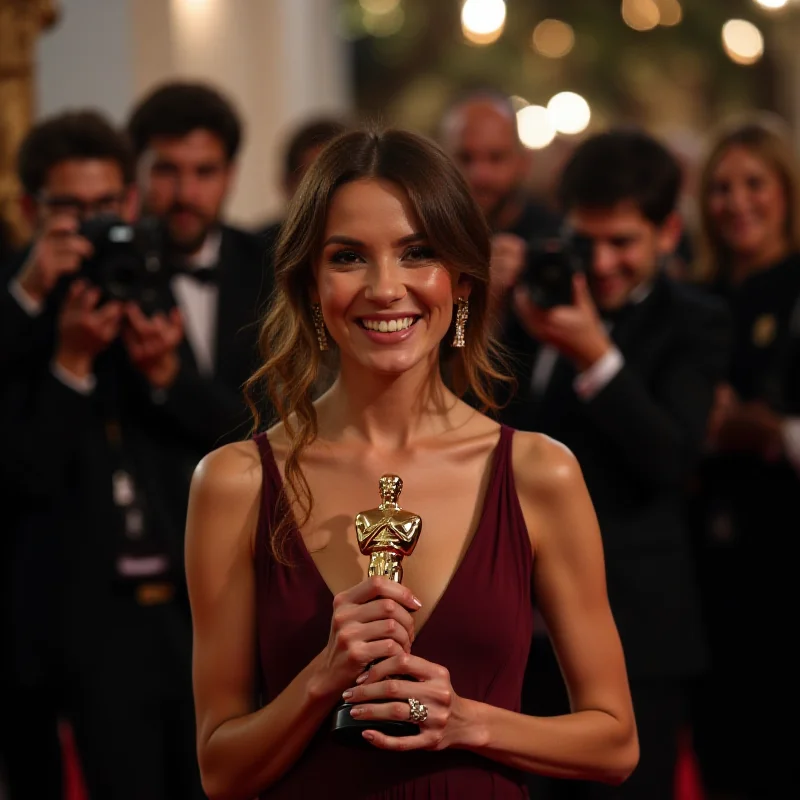 Hafsia Herzi holding her César award for Best Actress