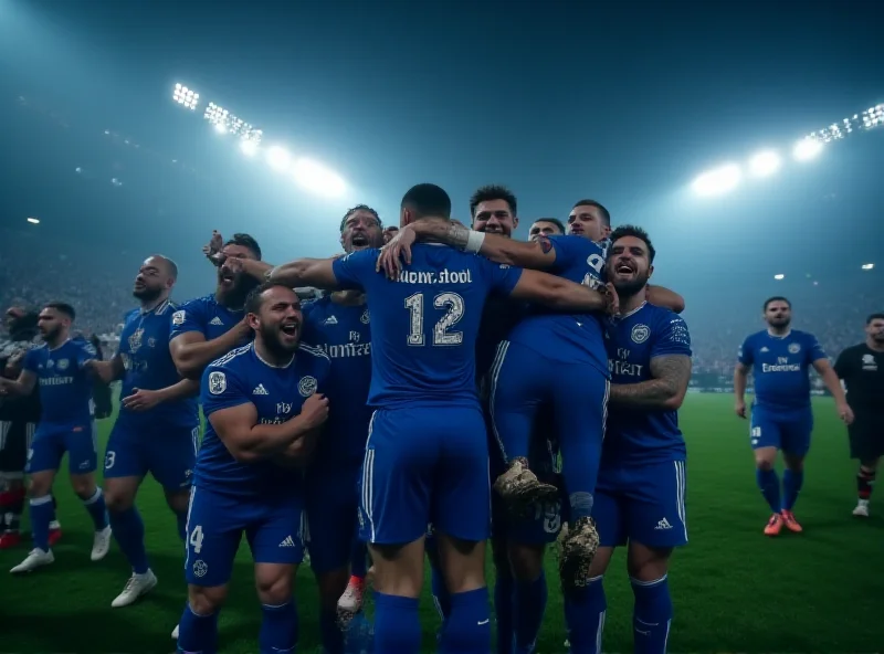 Empoli players celebrating their victory over Juventus in the Coppa Italia after a penalty shootout.