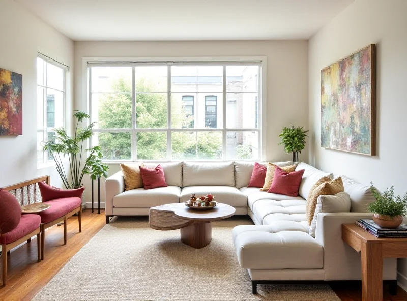 A perfectly staged living room with modern furniture and decor.