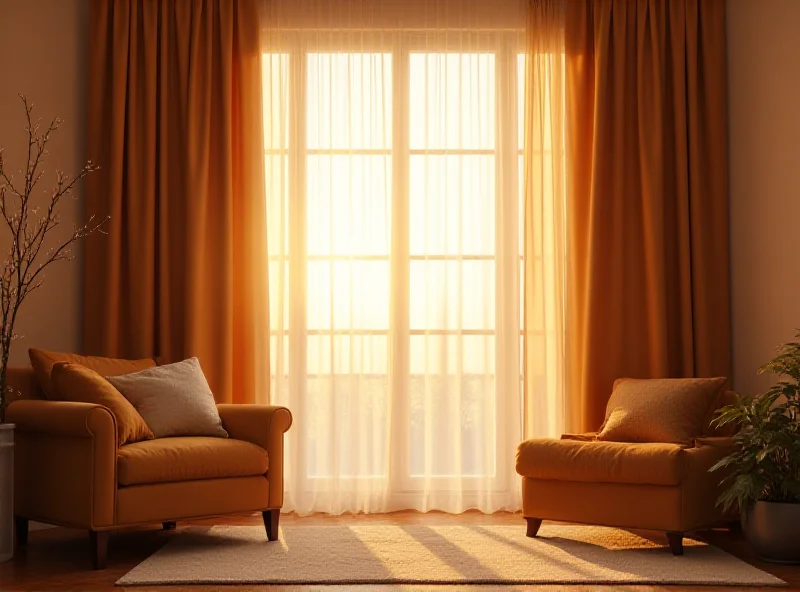 Close-up of curtains drawn over a window, light shining through.