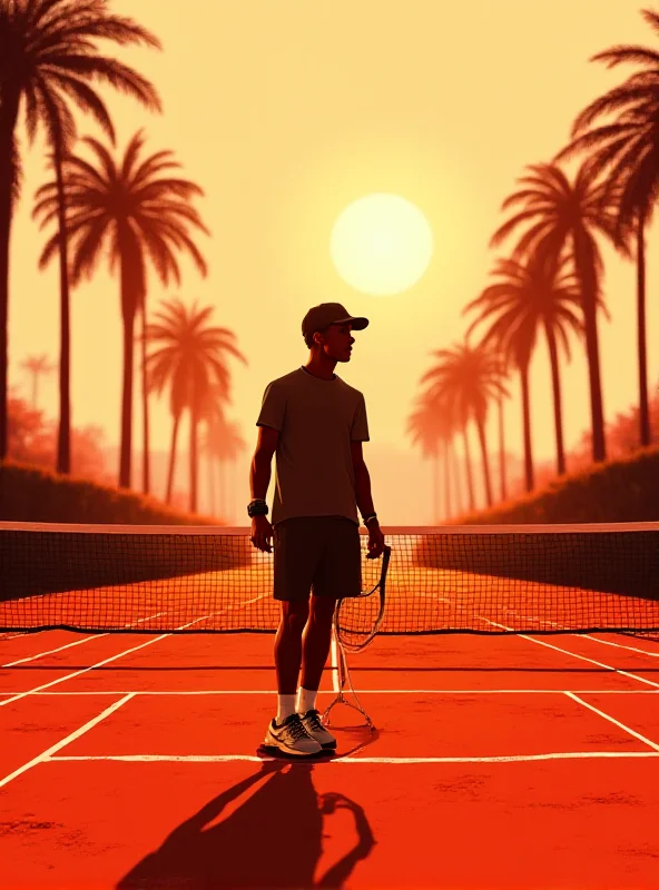 An illustration of a tennis player silhouette, representing Sinner, looking thoughtfully at a clay tennis court.