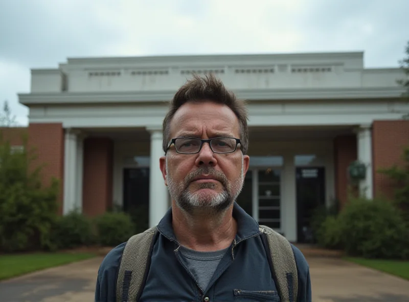 Image of a worried parent looking at a school building.