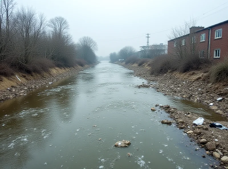 A polluted river with overflowing sewage, symbolizing the water industry's neglect and the need for regulatory action.