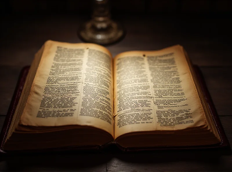 An old, leather-bound dictionary resting on a wooden table, bathed in soft light.