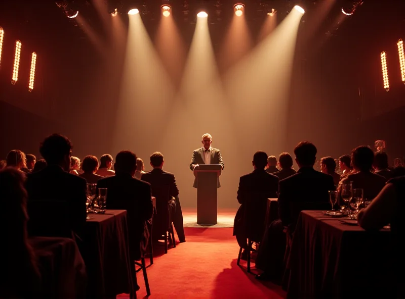 Scene from the César Awards ceremony with attendees in formal wear.