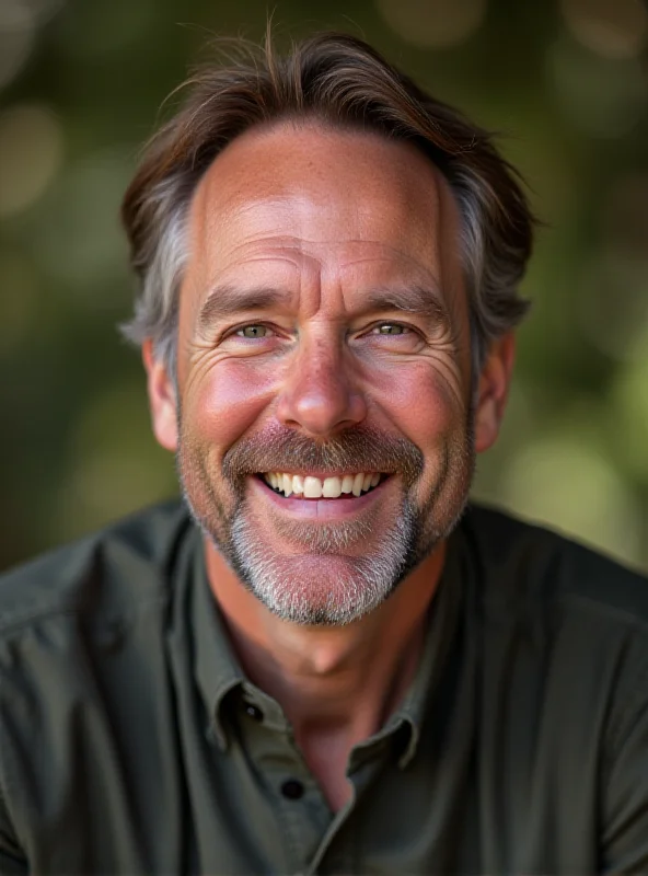 A close-up portrait of Steve Spitz from 'Love on the Spectrum,' smiling warmly and looking directly at the camera, with a soft, blurred background.