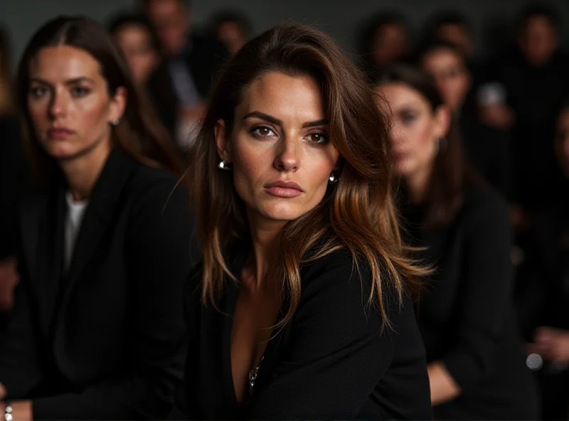 Chiara Ferragni at a fashion show, looking thoughtful.