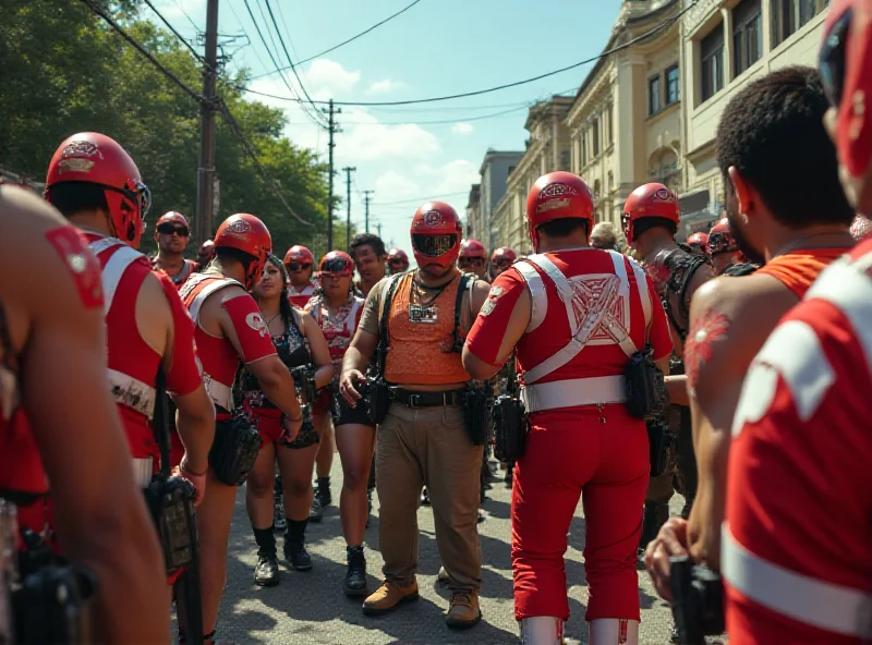 Police officers dressed as Power Rangers arresting a suspect at a carnival in Brazil.