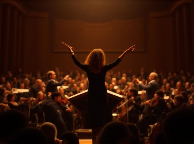 Errollyn Wallen conducting an orchestra in a concert hall