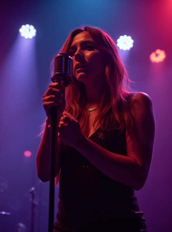 Cat Burns singing on stage with a microphone