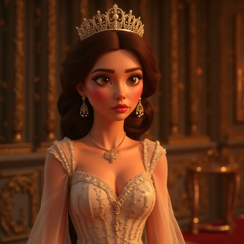 Anna Castillo in character as a princess, wearing a tiara and looking disdainful