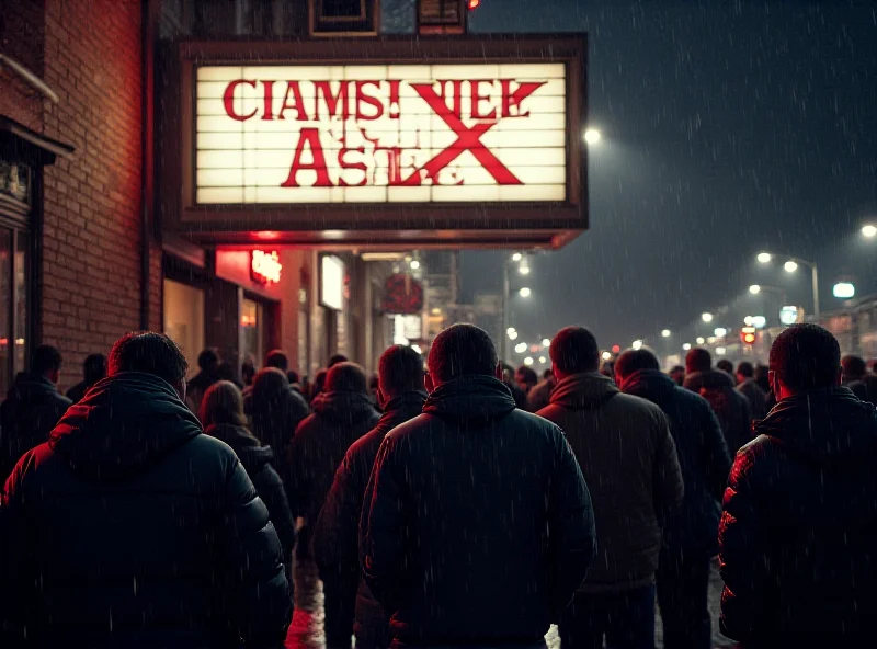 Disappointed fans outside a concert venue after a cancellation.