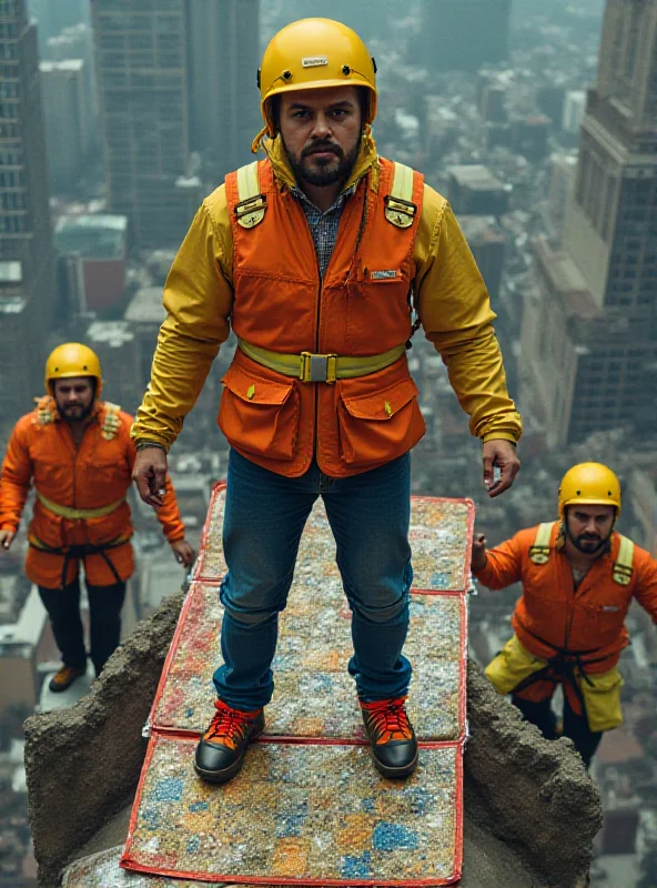 A performer from the 'Lazy Generation' act stands on a rooftop, preparing to jump. They are wearing colourful clothing and have a determined expression on their face. Below them, other members of the act are waiting with safety mats.