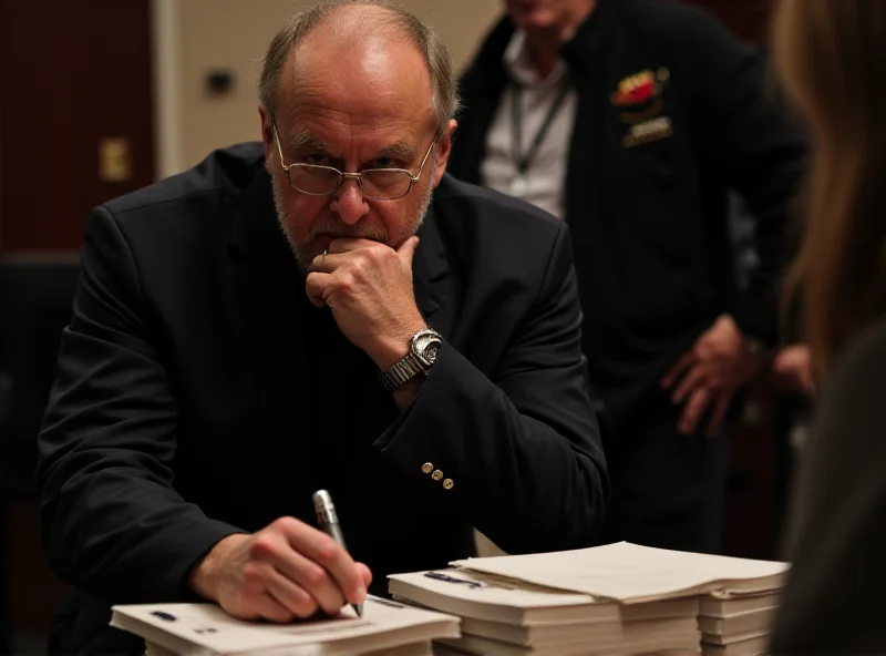 Scott Turow at a book signing, looking thoughtful