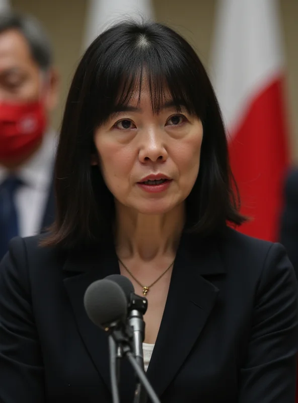 Shiori Ito holding a microphone, looking determined, with Japanese flags blurred in the background.
