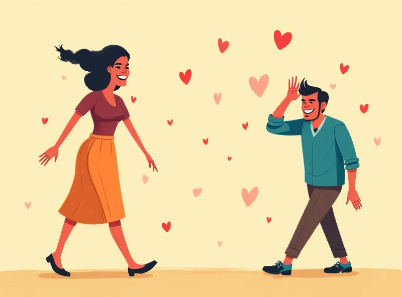 Illustration of a woman happily walking away from a confused looking man, symbolizing leaving a bad relationship.