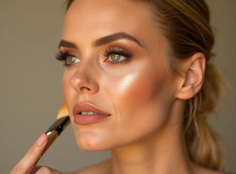 Molly-Mae applying cream bronzer to her face.