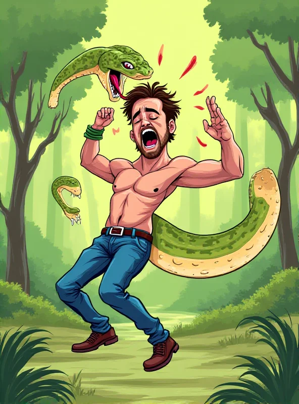 Cartoon image of a snake biting a man's groin.