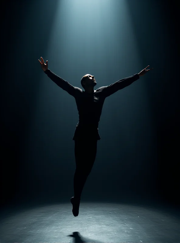 A male ballet dancer performing on stage with dramatic lighting.