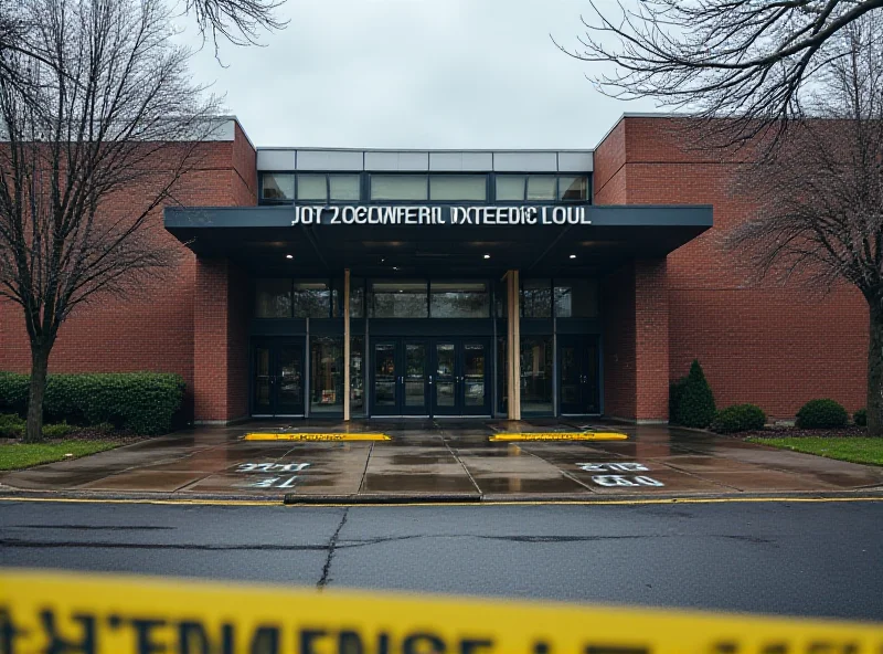 Image of a school building with police cars outside