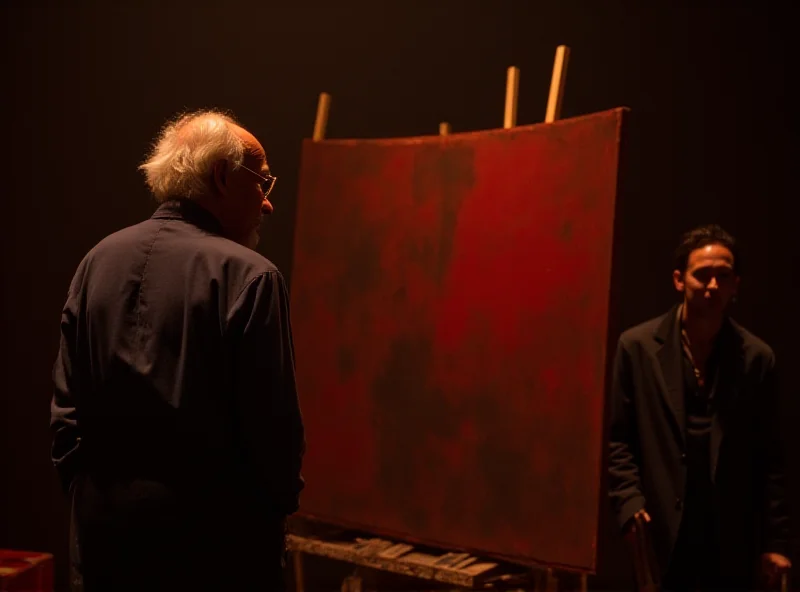 A stage performance of the play RED, featuring actors portraying Mark Rothko and his assistant