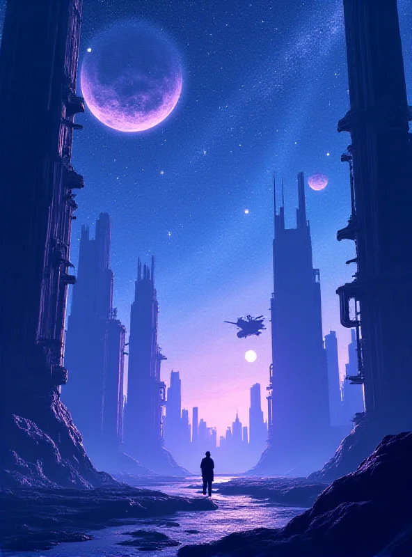 Artistic rendering of a scene from the movie Mickey 17 with a futuristic cityscape in the background