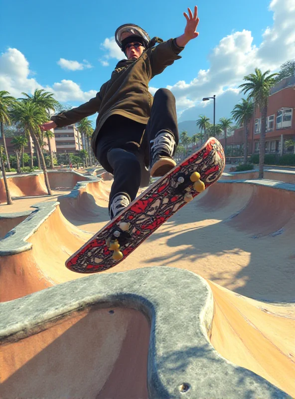 Gameplay screenshot from Tony Hawk's Pro Skater 3 + 4, showing a skater performing a trick in a skate park.