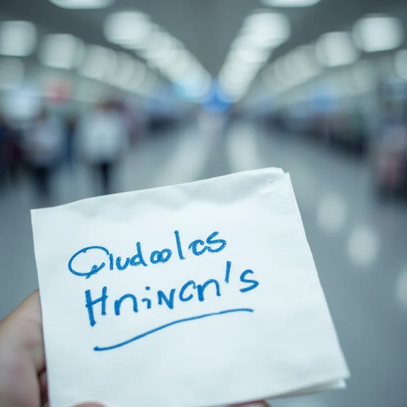 A close-up photo of a handwritten note on a napkin, presumably from a pilot to a passenger.