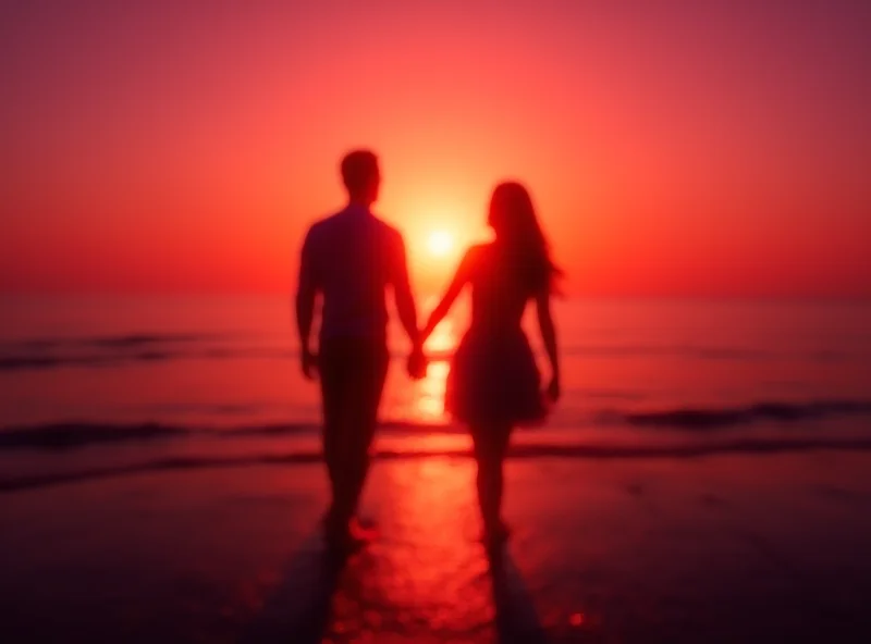 A couple holding hands looking at a sunset