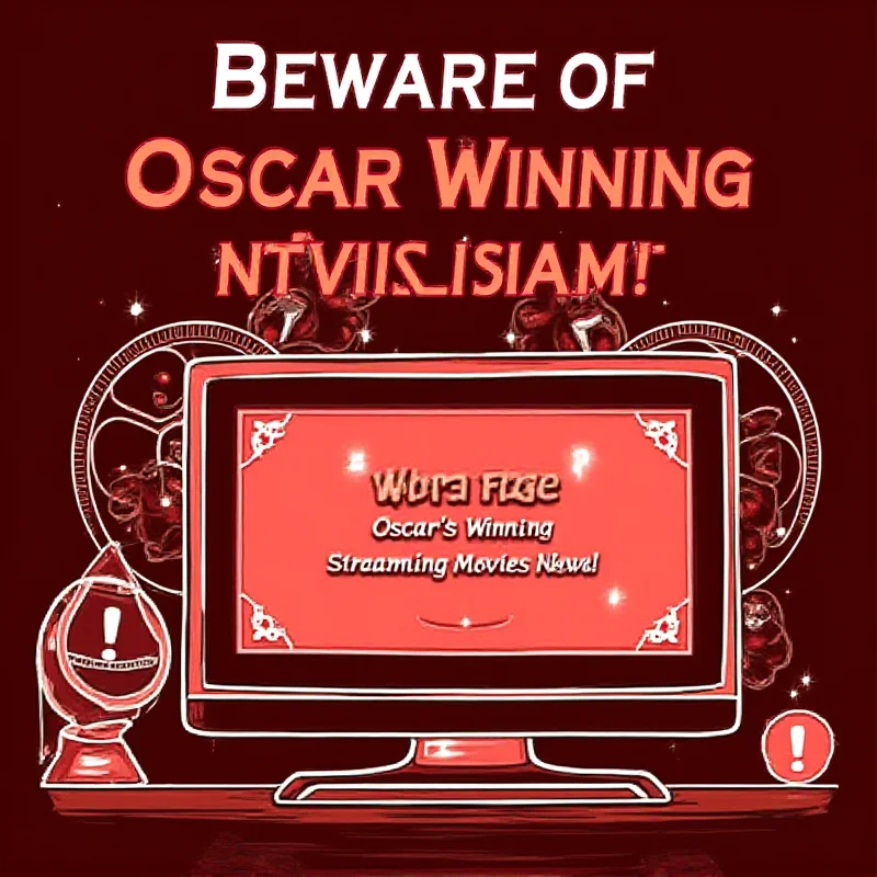 A graphic warning about online scams related to free movie streaming. The design incorporates elements like a movie reel, a computer screen displaying a suspicious offer, and a warning sign to convey the message of being cautious about clicking on unknown links.