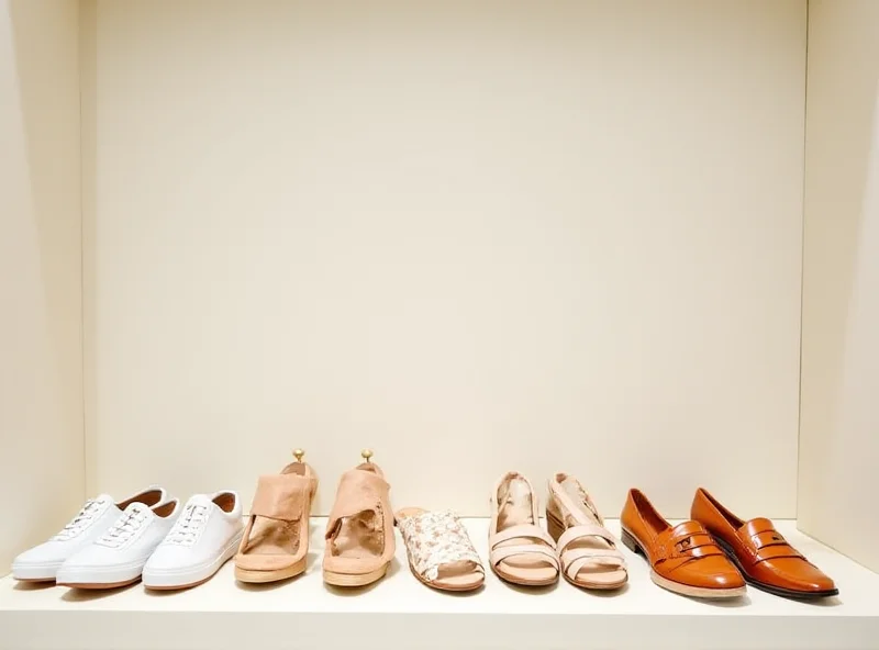 A display of various stylish shoes from Zara's new spring collection, including sneakers, sandals, and loafers.