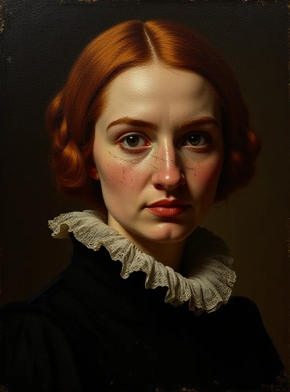 A defaced portrait of a young woman