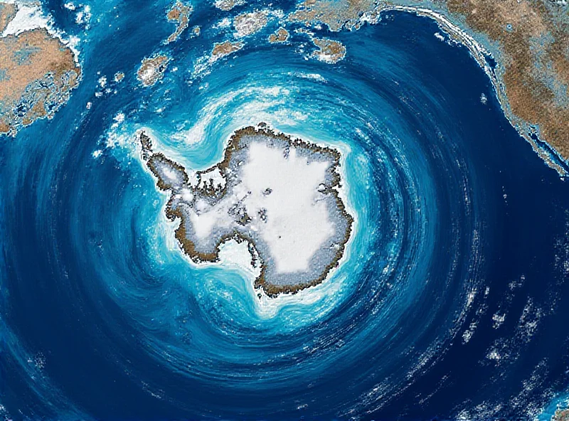 Satellite image of the Antarctic Circumpolar Current swirling around Antarctica