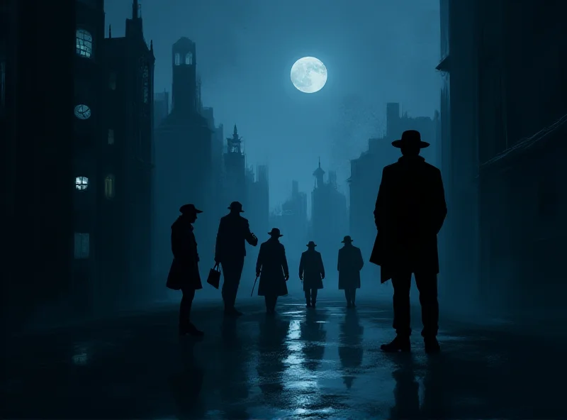 Image of a darkened cityscape with silhouetted figures representing spies.