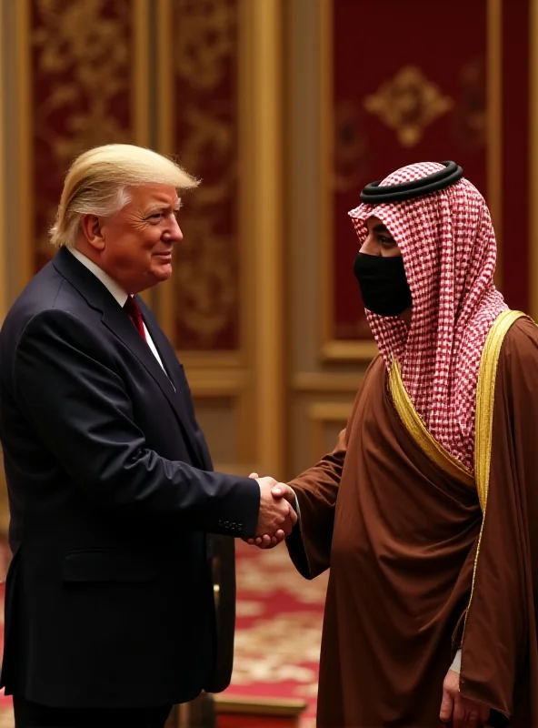 Image of Donald Trump shaking hands with a Saudi Arabian official.