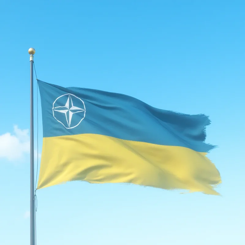 Image of the NATO flag waving in front of the Ukrainian flag.