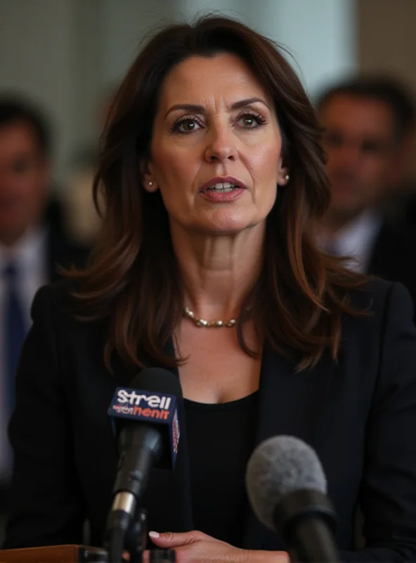 Image of Giorgia Meloni speaking at a press conference with a serious expression.