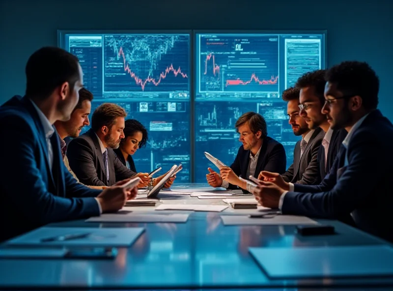 A diverse group of investors analyzing charts and graphs, symbolizing the complex decision-making process in ETF investments.