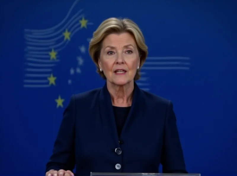 Ursula von der Leyen speaking at a press conference about European defense.