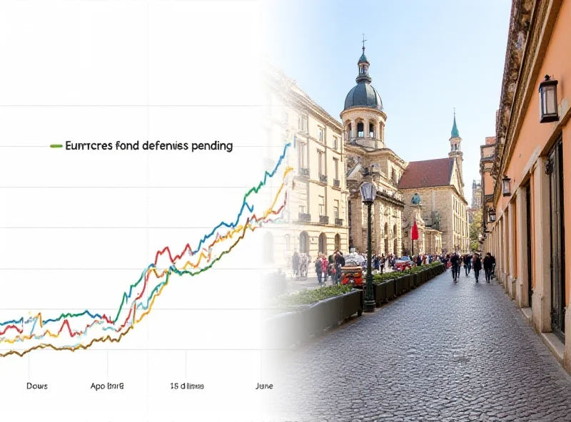 A split image showing a defense spending graph and a cultural heritage site in Europe, symbolizing the two key themes of the article.