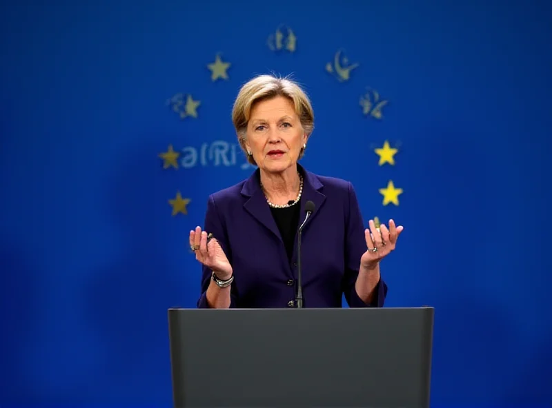 Ursula von der Leyen speaking at a European Commission press conference.